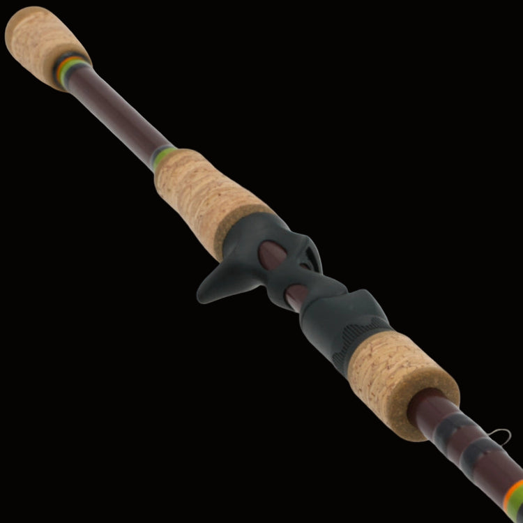 Coosa Bladestix handle secatioj Fishing rod with cork grips on a black background