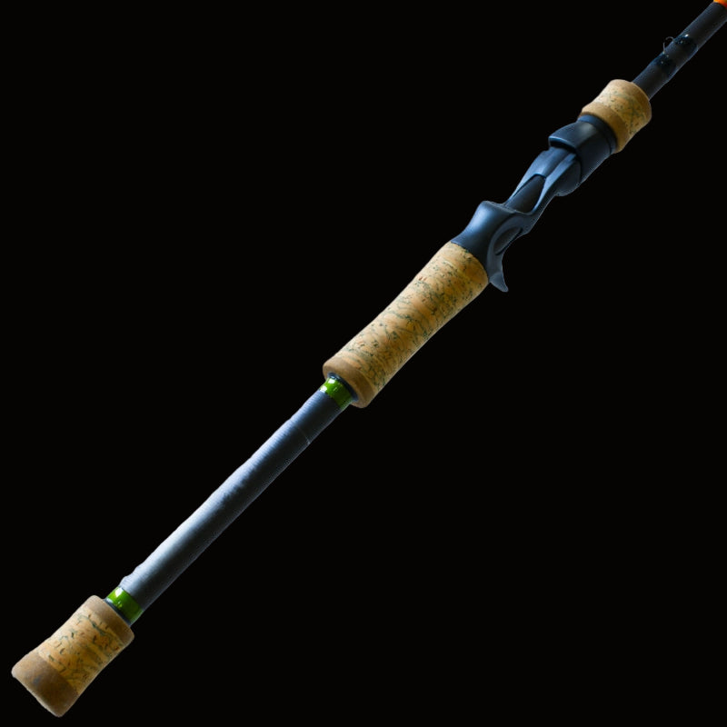 Fishing rod with cork grips on a white background