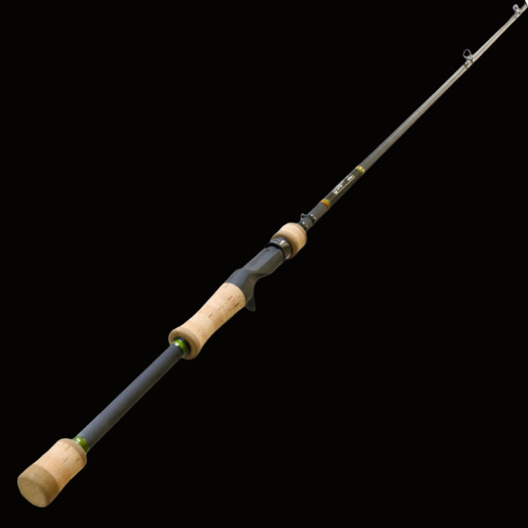 Fishing rod with cork handle on a black background Keeper rods Coosa Series