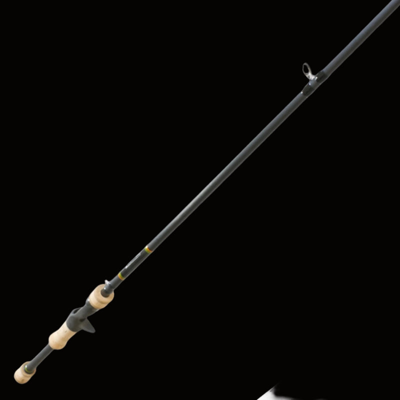 Fishing rod with cork  handle on a black background Keeper rods Coosa Series
