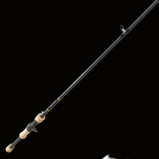 Fishing rod with cork  handle on a black background Keeper rods Coosa Series