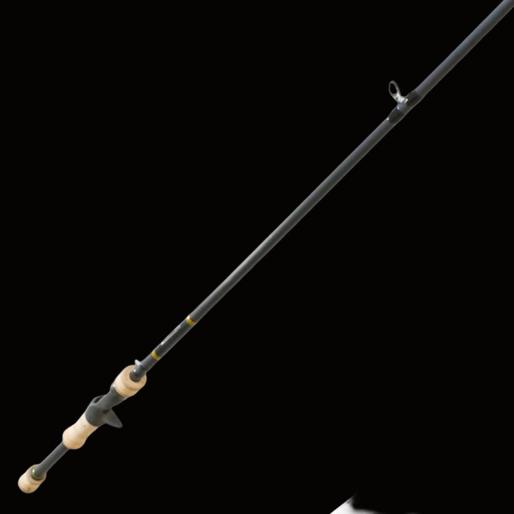 Fishing rod with cork handle on a black background Keeper rods Coosa Series
