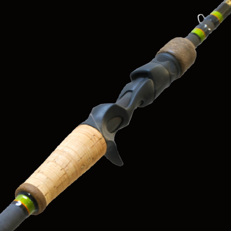 Fishing rod with cork handle on a Black background
