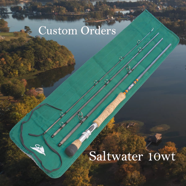 Saltwater Fly Rod 10wt overlayed on drone image of the coosa river