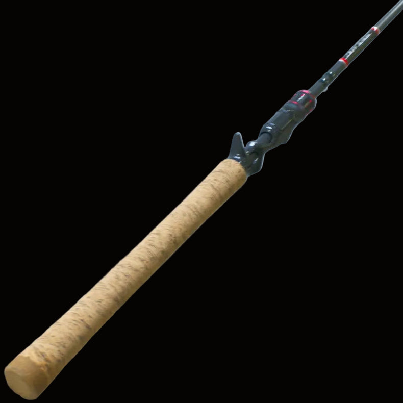 The Keeper Rods-Doozie Doozie 7'6" Pitching/C-Rig Heavy Mod-Fast Precision Casting Rod features a cork handle and black reel seat, displayed against a black background.