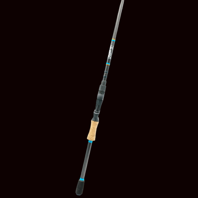 Fishing rod with cork handle on a white background